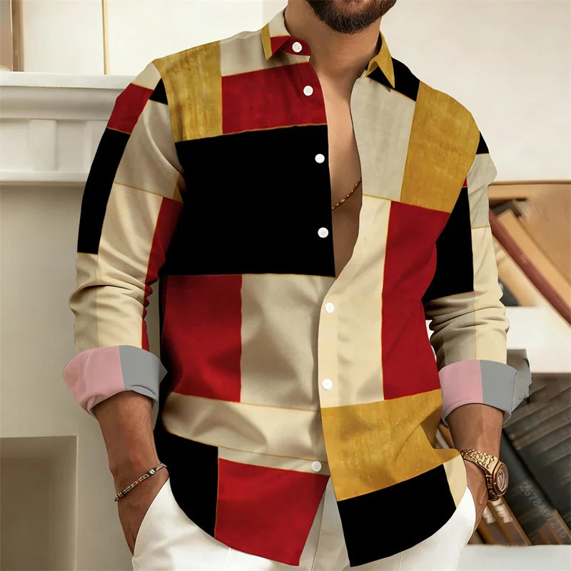 Men's 3D Printed color - blocked casual shirt