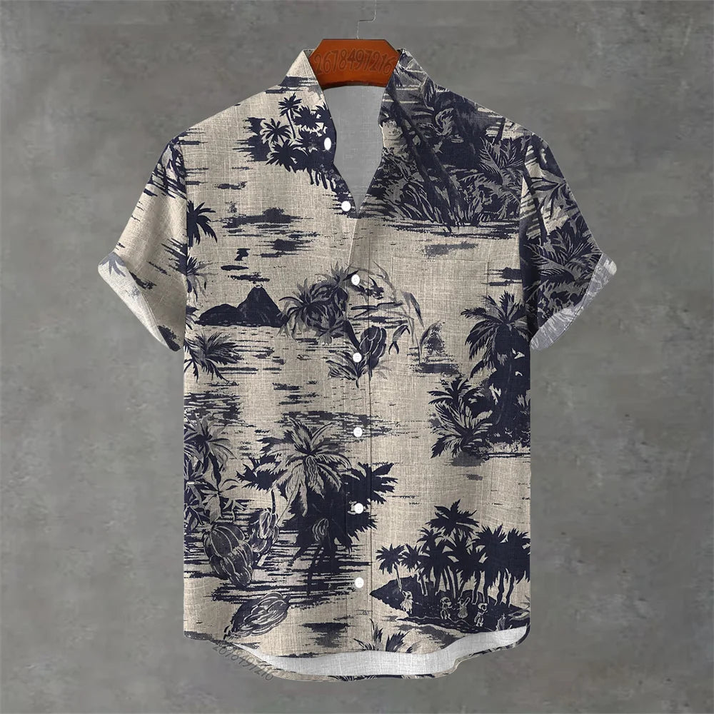 Men's Hawaiian Floral Print Short Sleeve Shirt - Casual Summer Top