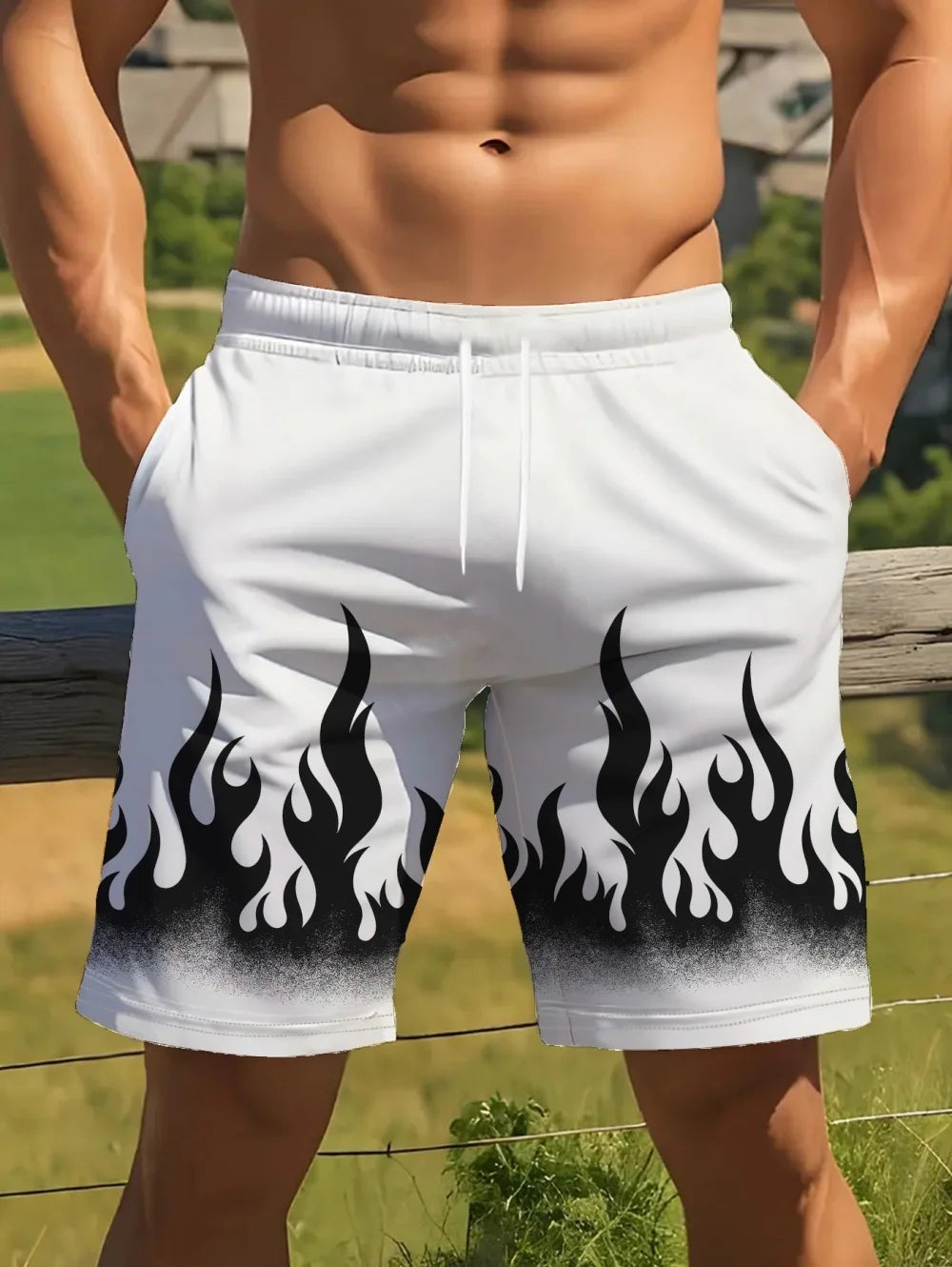 Men's Frame Print Board Shorts - Trendy Summer Streetwear Shorts