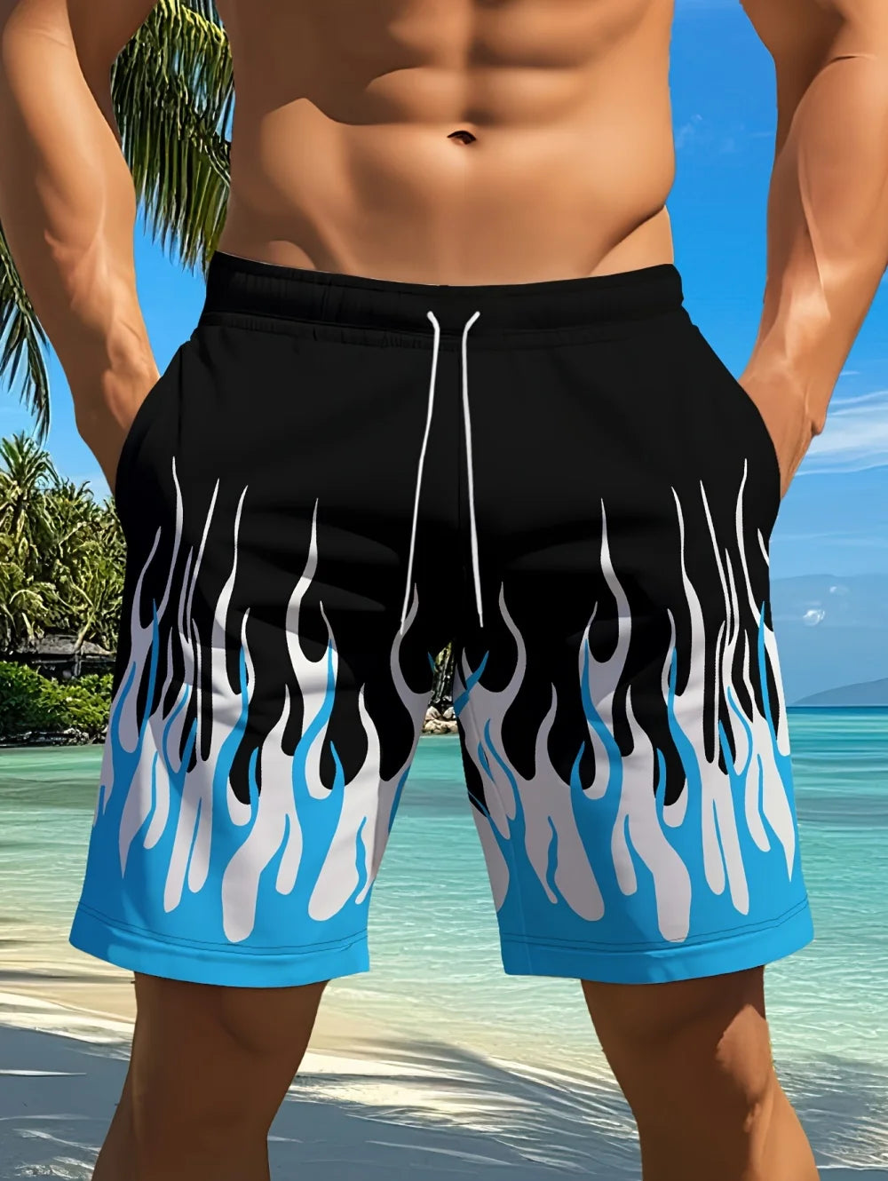 Men's Frame Print Board Shorts - Trendy Summer Streetwear Shorts