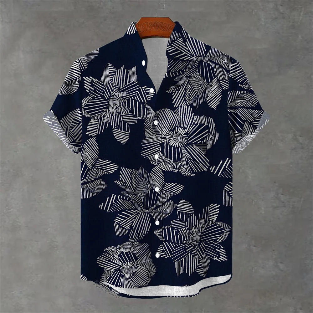 Men's Hawaiian Floral Print Short Sleeve Shirt - Casual Summer Top