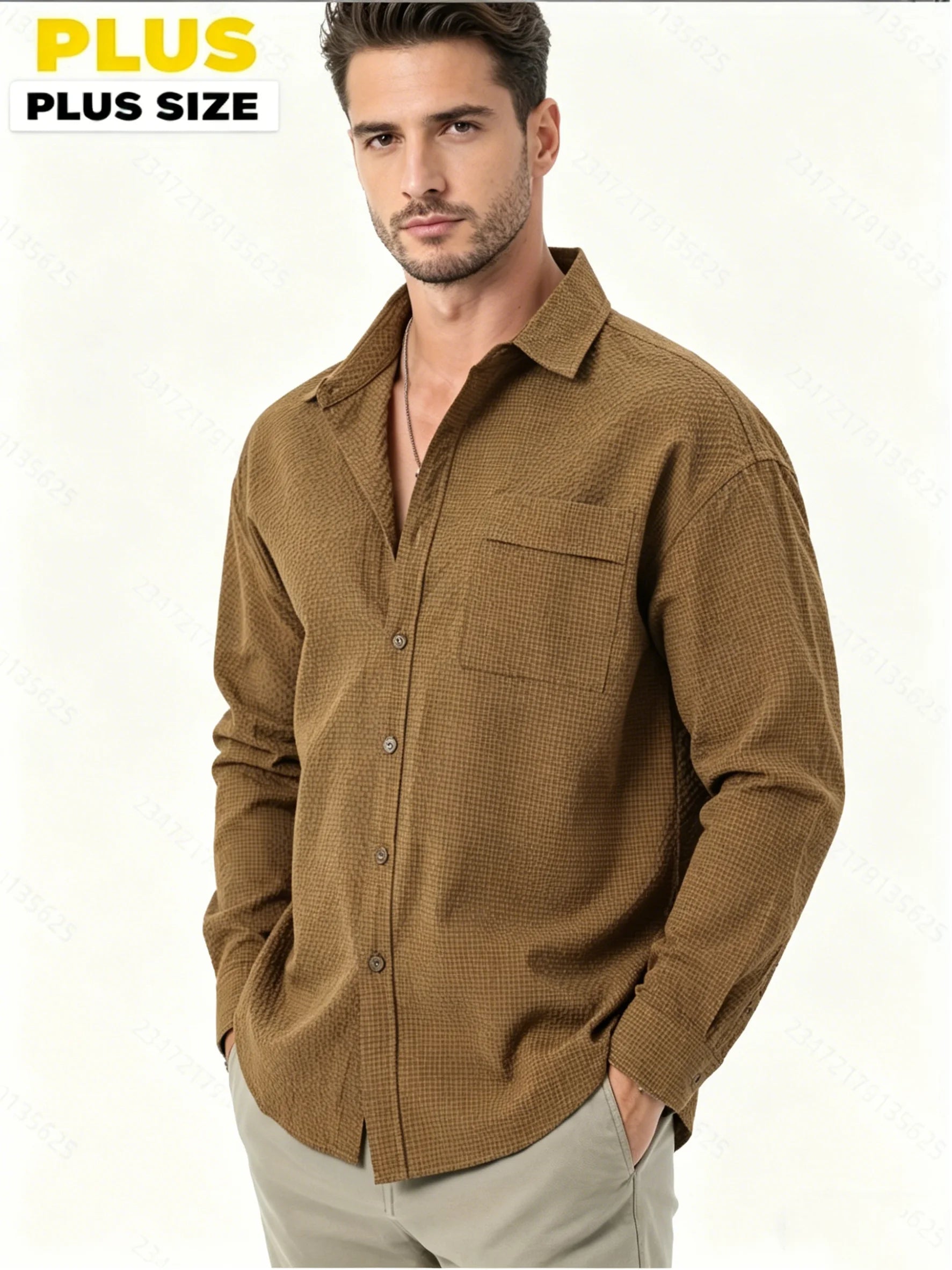 Men's Plus Size Long Sleeve Button-Up Shirt - Casual Everyday Wear