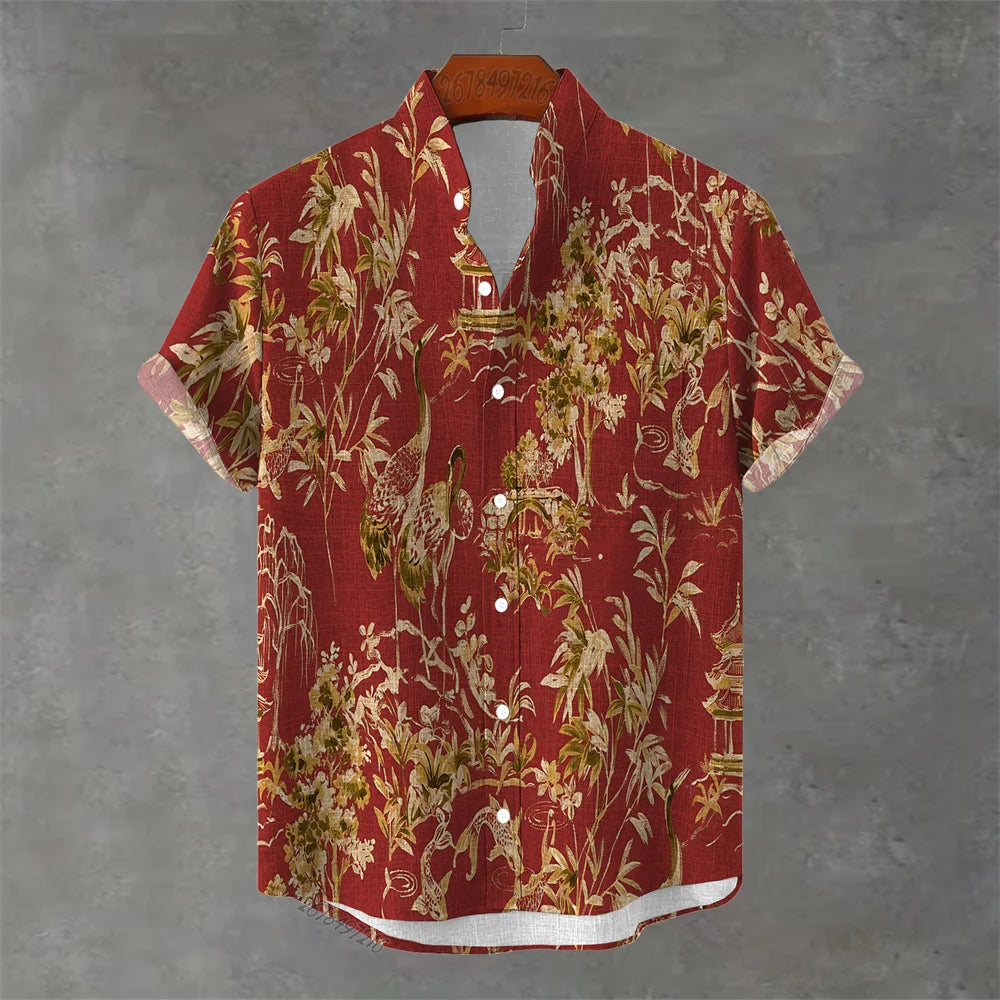 Men's Hawaiian Floral Print Short Sleeve Shirt - Casual Summer Top