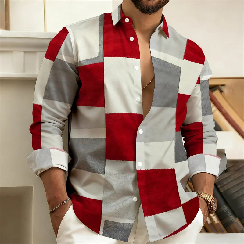 Men's 3D Printed color - blocked casual shirt