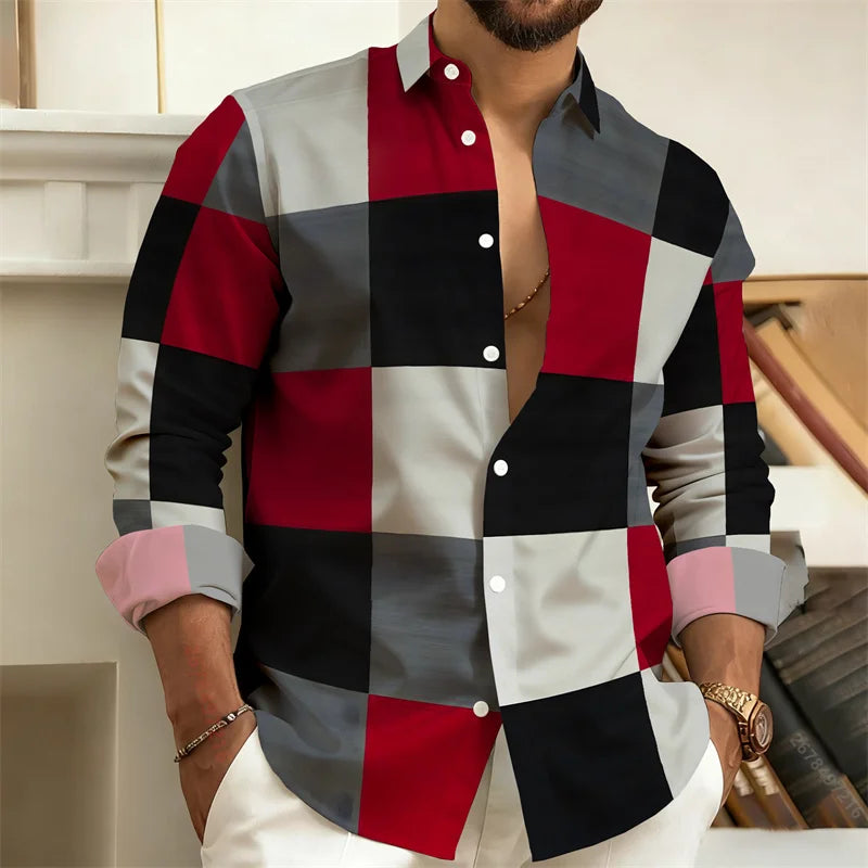 Men's 3D Printed color - blocked casual shirt