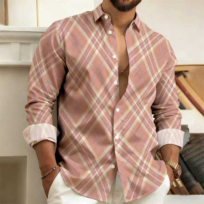 Men's 3D Printed color - blocked casual shirt