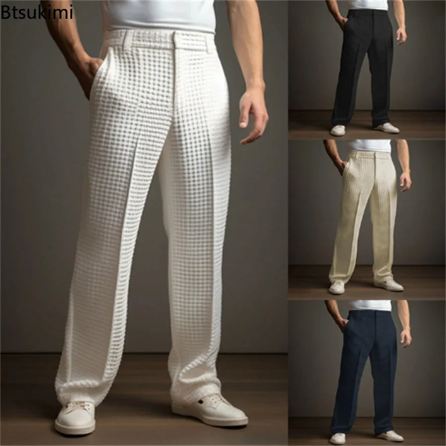 New 2026 Men's Elegant Waffle Suit Pants - Style Meets Comfort