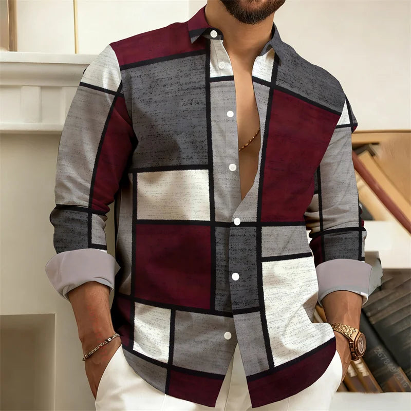 Men's 3D Printed color - blocked casual shirt