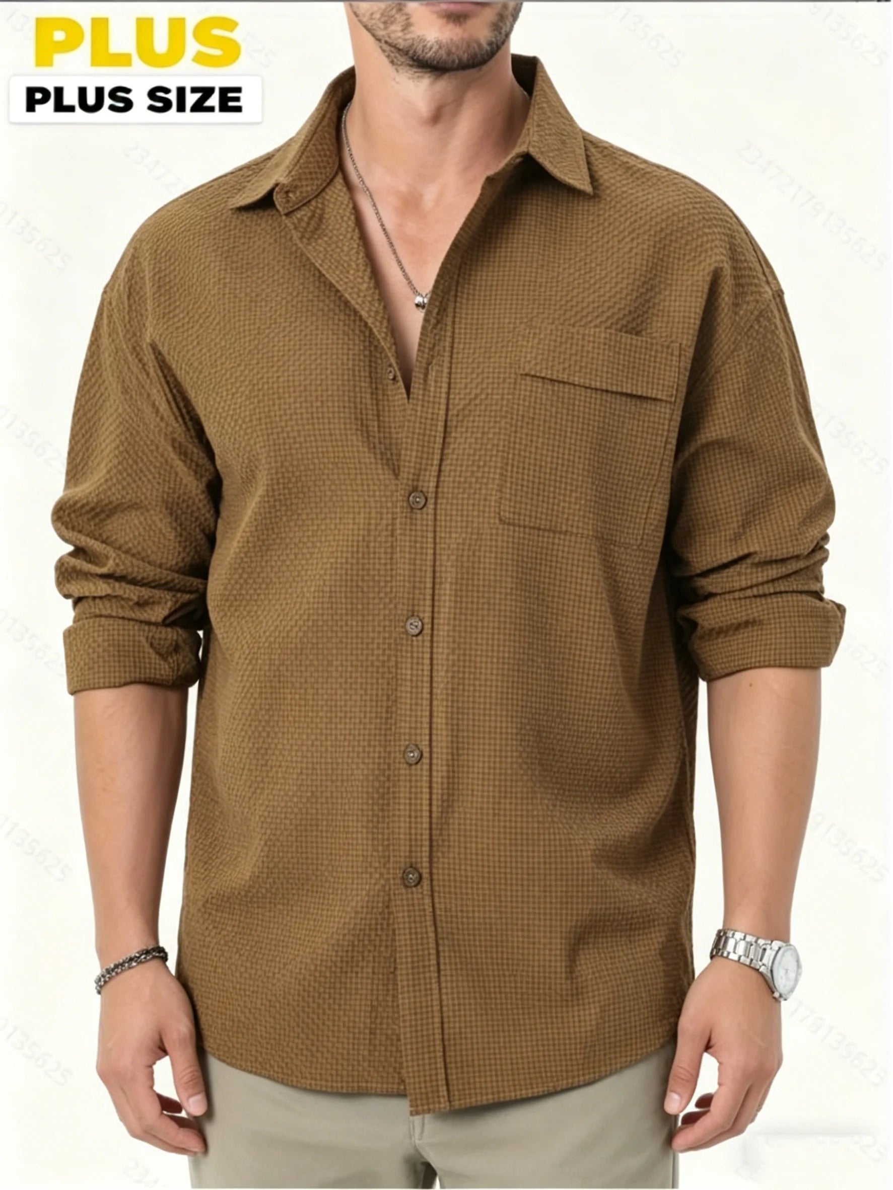 Men's Plus Size Long Sleeve Button-Up Shirt - Casual Everyday Wear