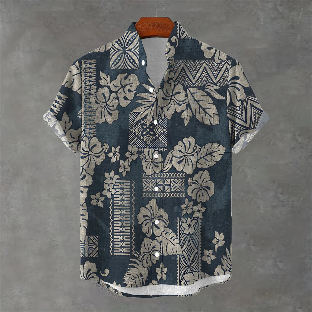 Men's Hawaiian Floral Print Short Sleeve Shirt - Casual Summer Top