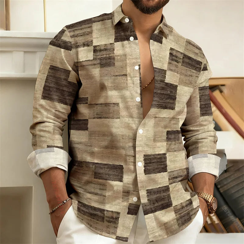 Men's 3D Printed color - blocked casual shirt