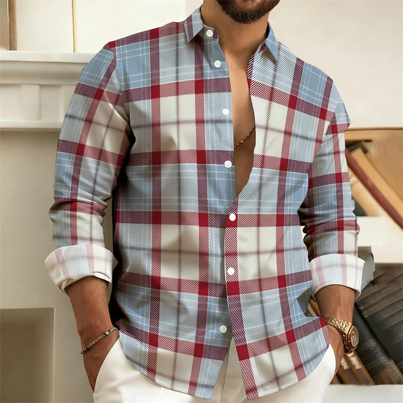 Men's 3D Printed color - blocked casual shirt