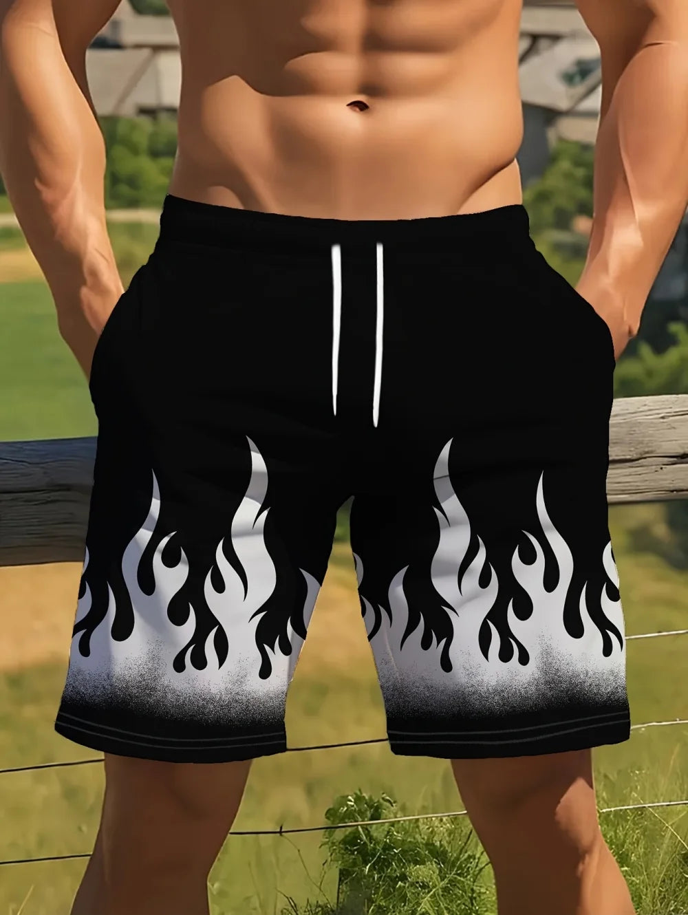 Men's Frame Print Board Shorts - Trendy Summer Streetwear Shorts