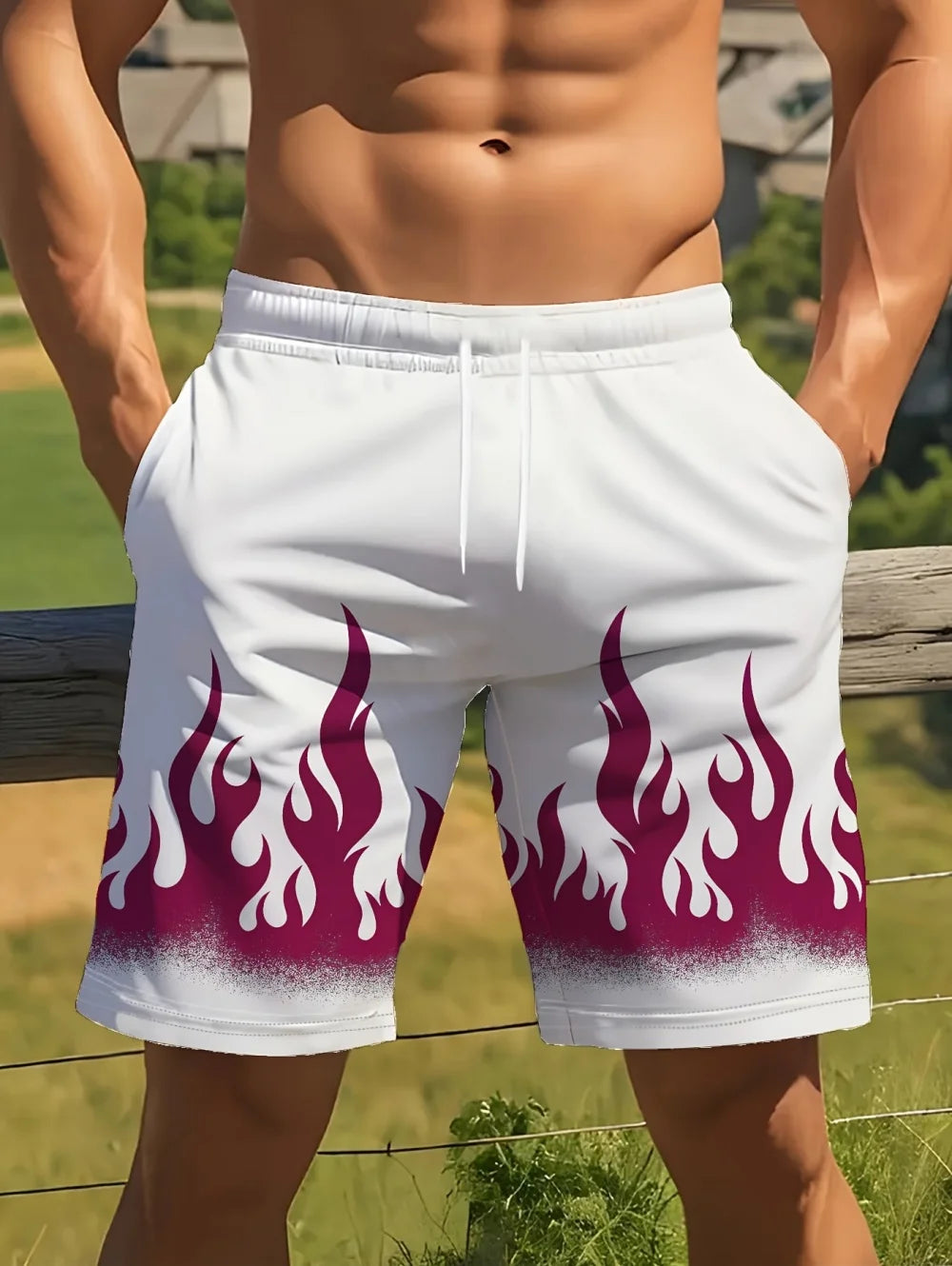 Men's Frame Print Board Shorts - Trendy Summer Streetwear Shorts