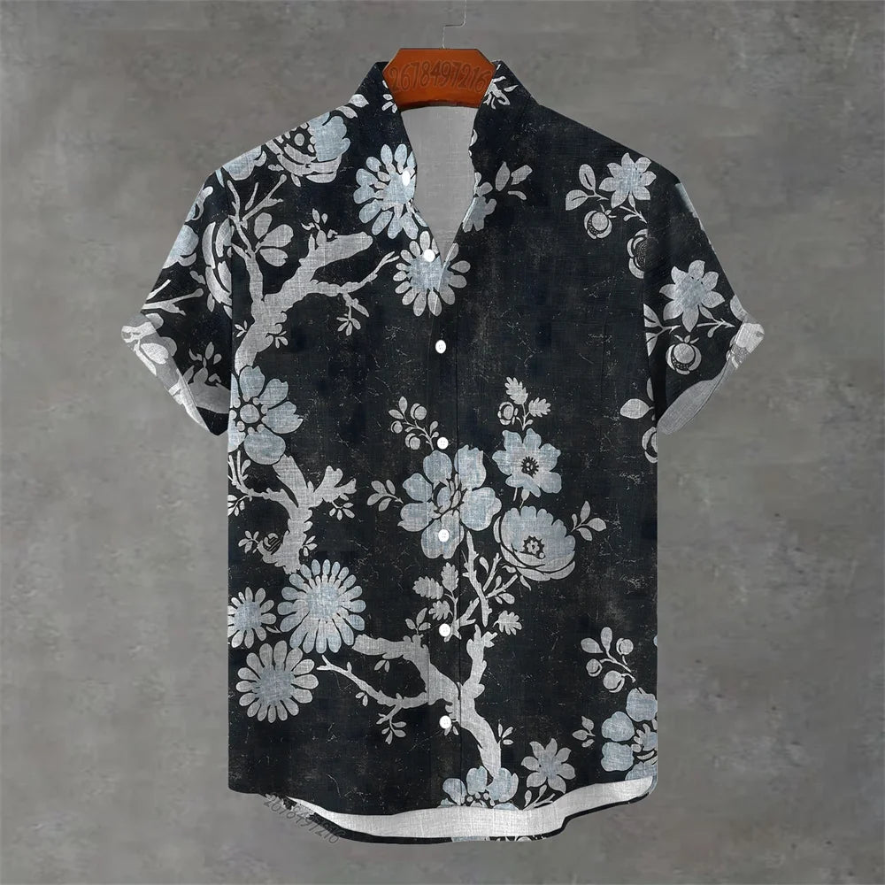 Men's Hawaiian Floral Print Short Sleeve Shirt - Casual Summer Top