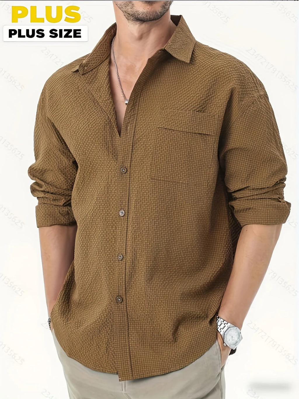 Men's Plus Size Long Sleeve Button-Up Shirt - Casual Everyday Wear