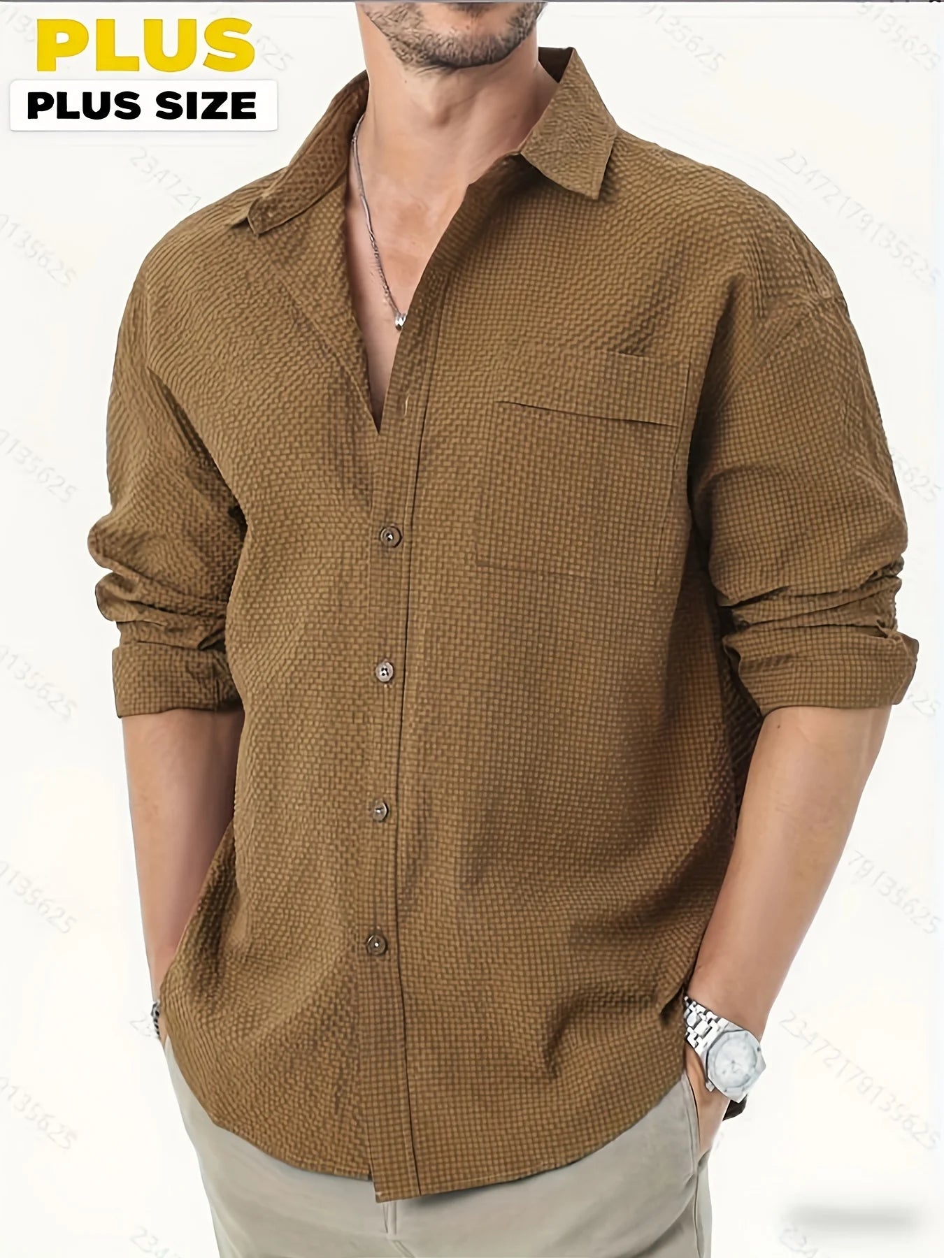 Men's Plus Size Long Sleeve Button-Up Shirt - Casual Everyday Wear