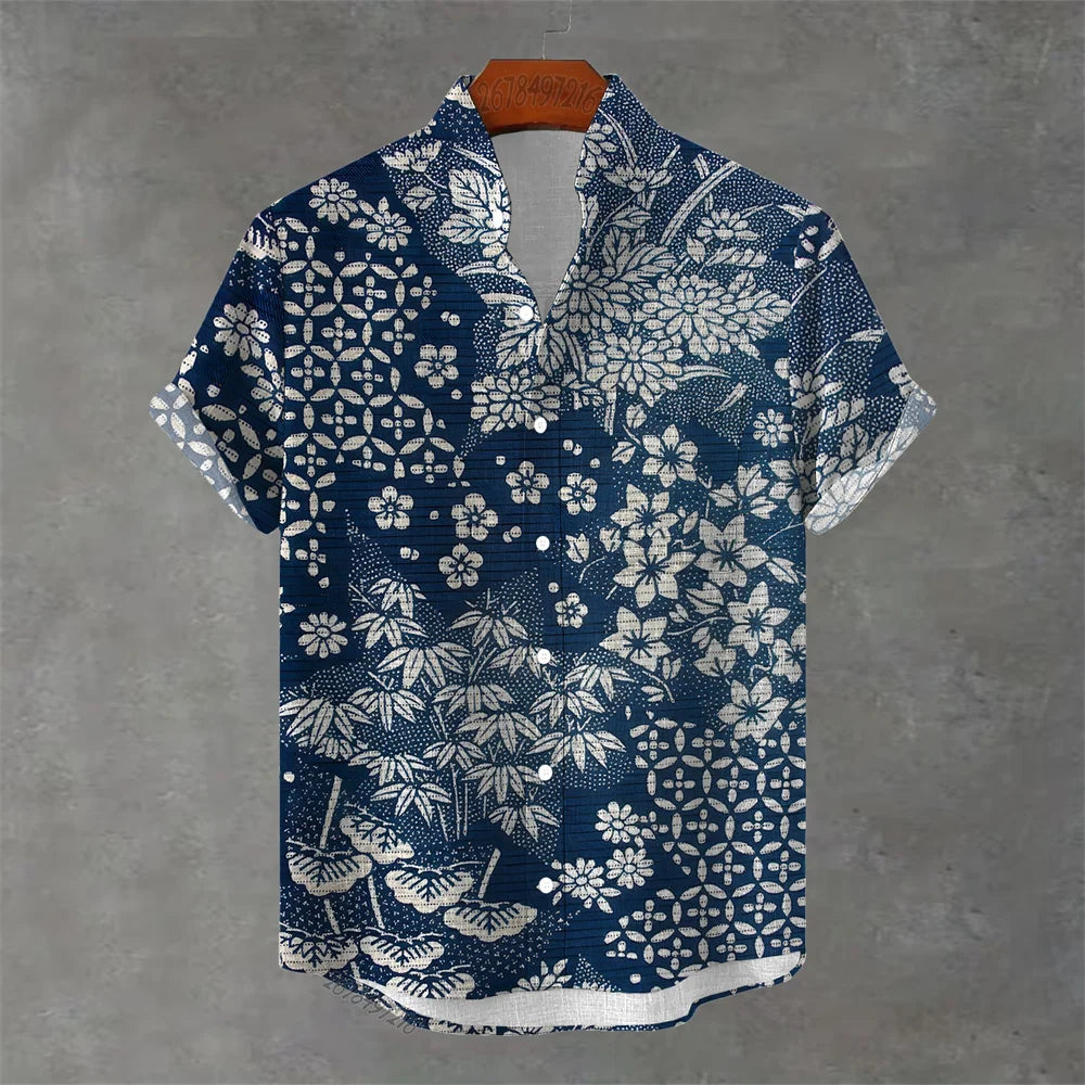 Men's Hawaiian Floral Print Short Sleeve Shirt - Casual Summer Top